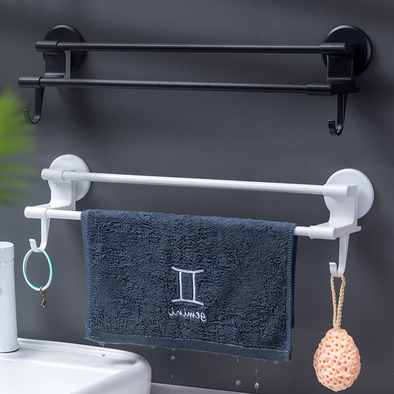 Punch Free Towel Rack Bathroom Stainless Steel Double Rod Seamless Adhesive Towel Hanging Rod Towel Rack Hanger