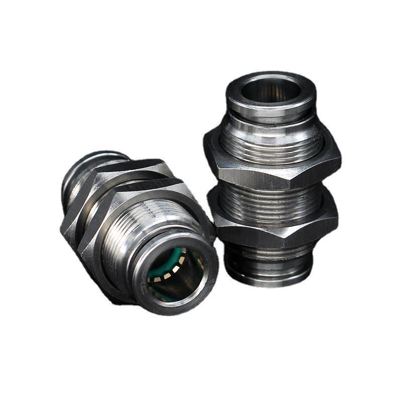 304不锈钢接头快插气动接头pm-4/6/8/10/12隔板穿板快接气管接头