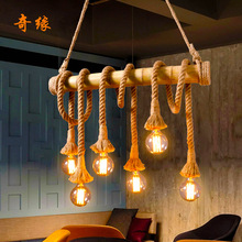 竹筒麻绳吊灯美式乡村线条线餐厅服装店咖啡厅橱窗木头绳索吧台灯