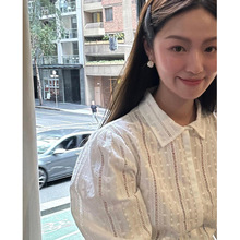 现 2024春夏季新款韩国设计师荷静同款古典温柔长袖蕾丝衬衫