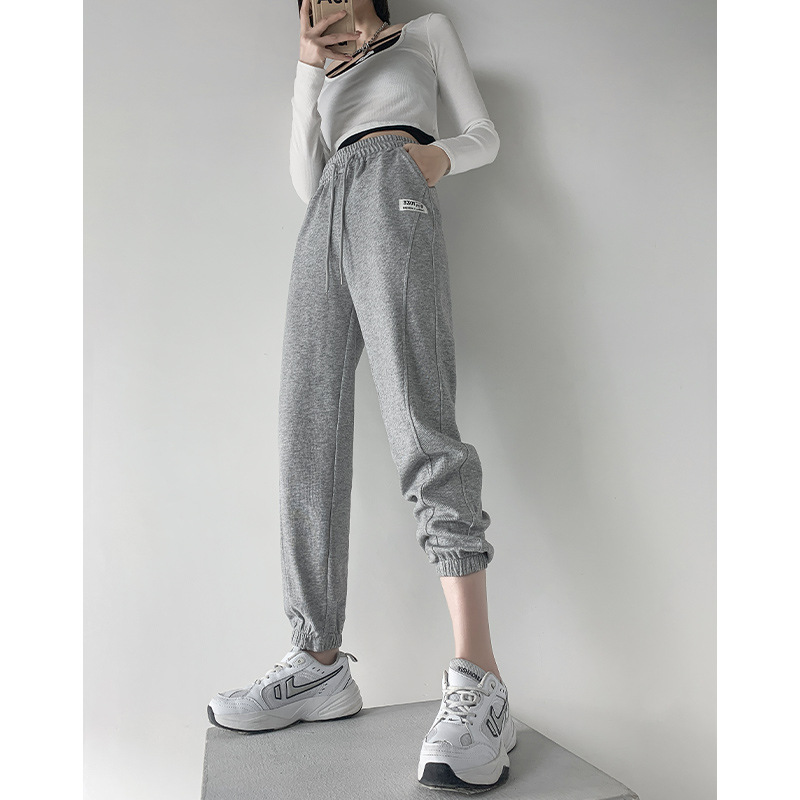 灰色运动裤女2021新款秋季薄款宽松束脚显瘦小个子卫裤休闲裤子