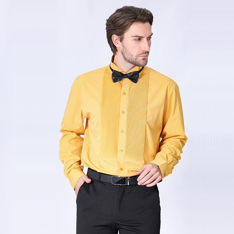 Quality Men's Spring New Men's Dress French Shirt with Bow Tie Solid Color Shirt Swallow Dress Best Man Shirt