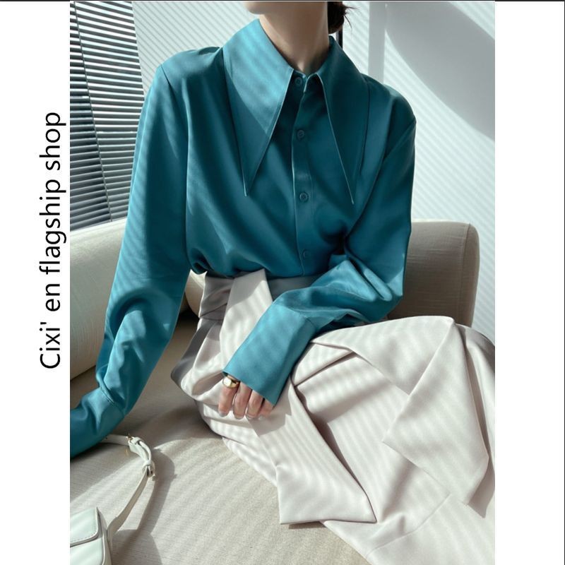 nvyis french style high-grade pointed collar shirt women‘s hong kong style retro fashionable stylish drape shirt chic niche top
