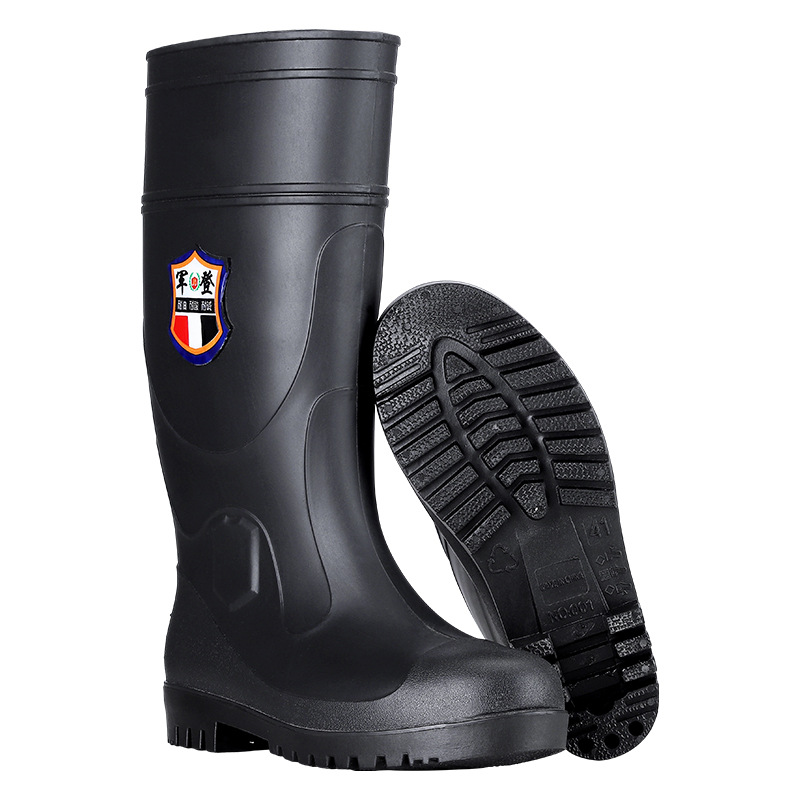 2023 New Labor Protection Men's Non-Slip Waterproof Construction Site Shoes Men's Mid-High Tube Steel Toe Steel Bottom Attack Shield and Anti-Stab Rain Boots