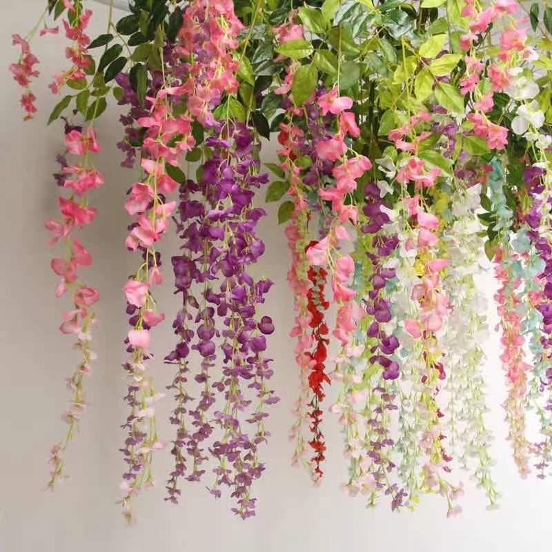 Artificial Flower And Artificial Plant Simulation Hanging Wisteria Flower Internet Celebrity Wedding Corridor Ceiling Decoration Encryption Tofu Pudding the Flowers Fake Flower Rattan Branches