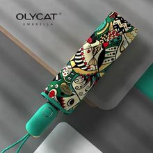 欧力猫OLYCAT个性涂鸦自动黑胶女小巧太阳伞口袋防晒防紫外线雨伞