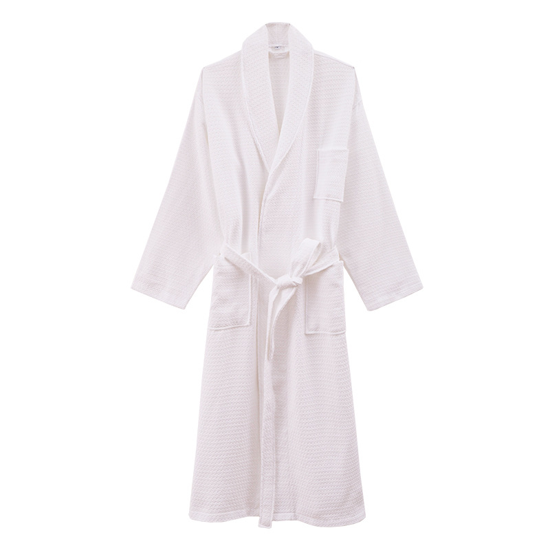 Japanese-Style Cotton Four Seasons Lengthened Honeycomb Waffle Bathrobe Bathrobe Nightgown Home Wear Couple Men and Women Wine