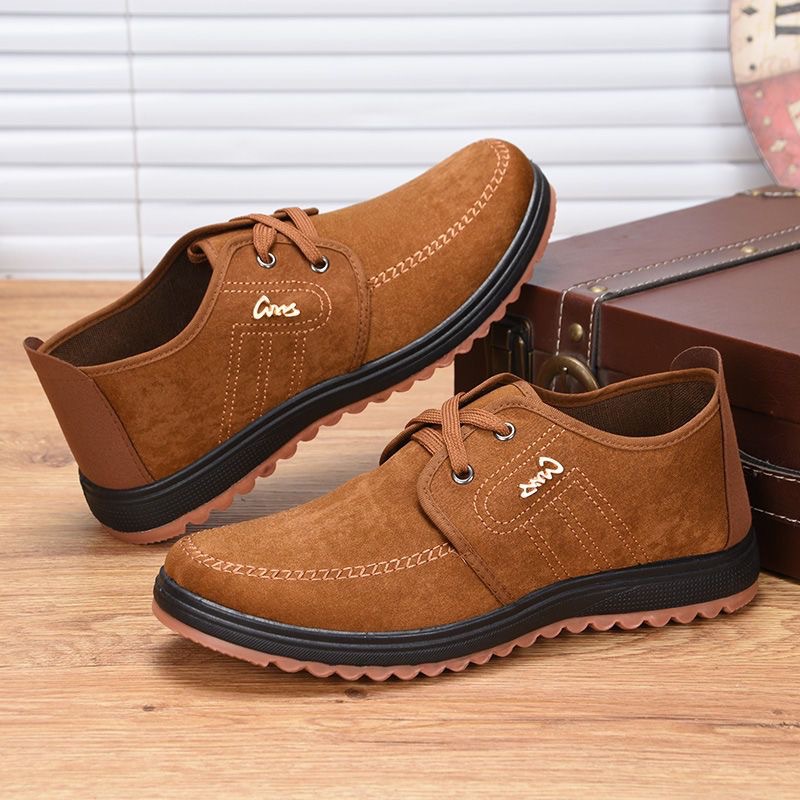 Old Beijing Cloth Shoes Men's Casual Shoes Autumn and Winter Lacing Fleece-lined Warm Dad Shoes Driving Cloth Shoes Non-Slip Cotton Shoes Beef Tendon