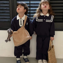 韩国儿童秋冬新款男女童校园风套装长袖海军风二件套兄妹装潮牌批