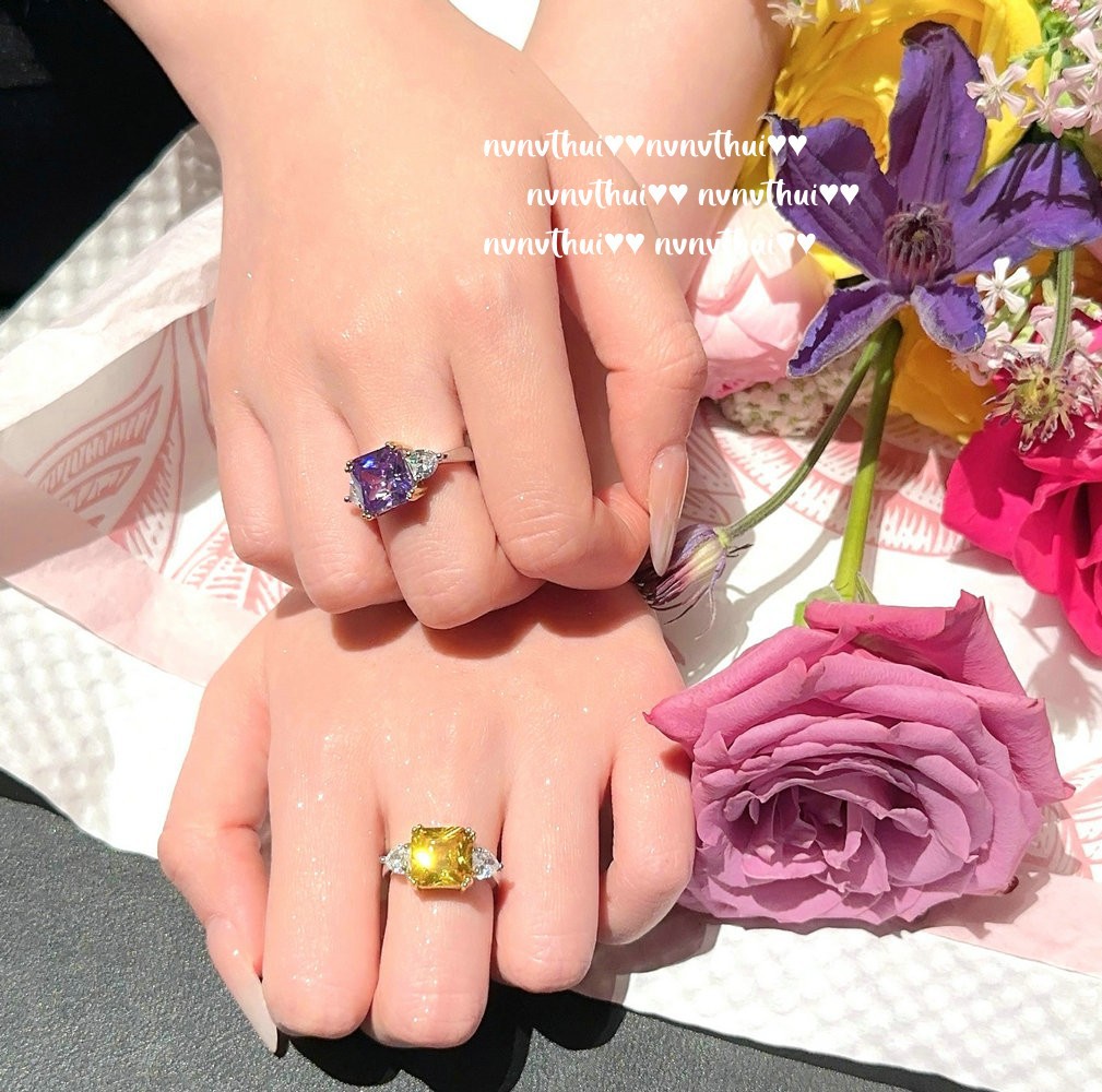 Western Lilac Lavender Big Gem Ring Rich Home Gold 18K Gold Plating Twilight Yellow Fat Square Zircon Ring