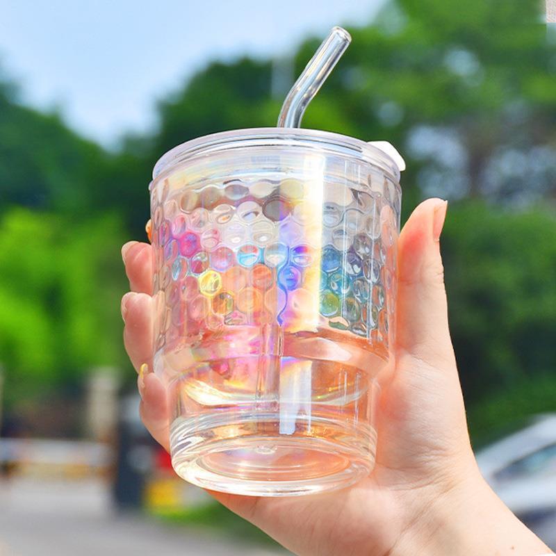 Internet Celebrity Colorful Cup Ins Wind Straw Bamboo Coffee Cup Drainage Advertising Gift Glass Water Cup Printed Logo