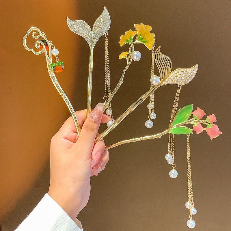 银杏叶流苏发簪超仙珍珠古风簪子盘发发钗发簪