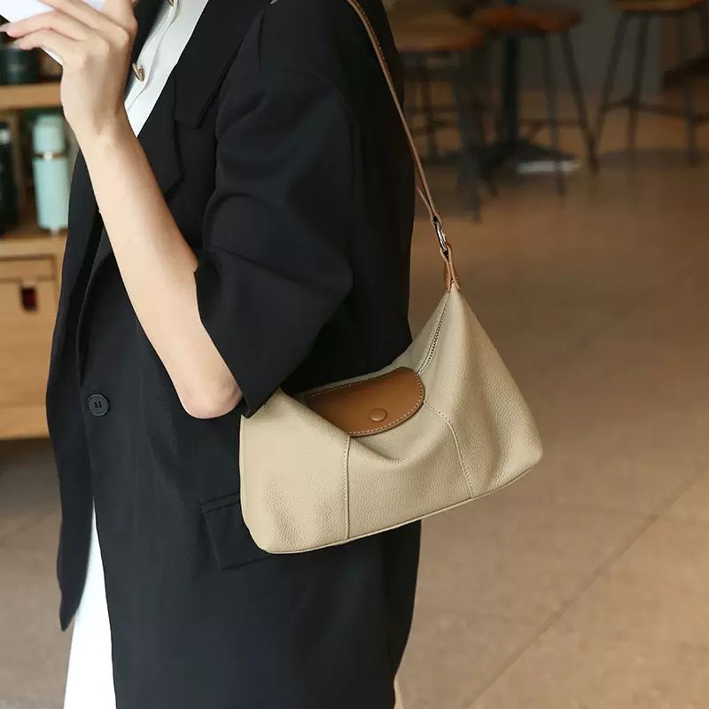 真皮女包饺子包头层牛皮通勤包 时尚百搭单肩斜挎包高级感腋下包