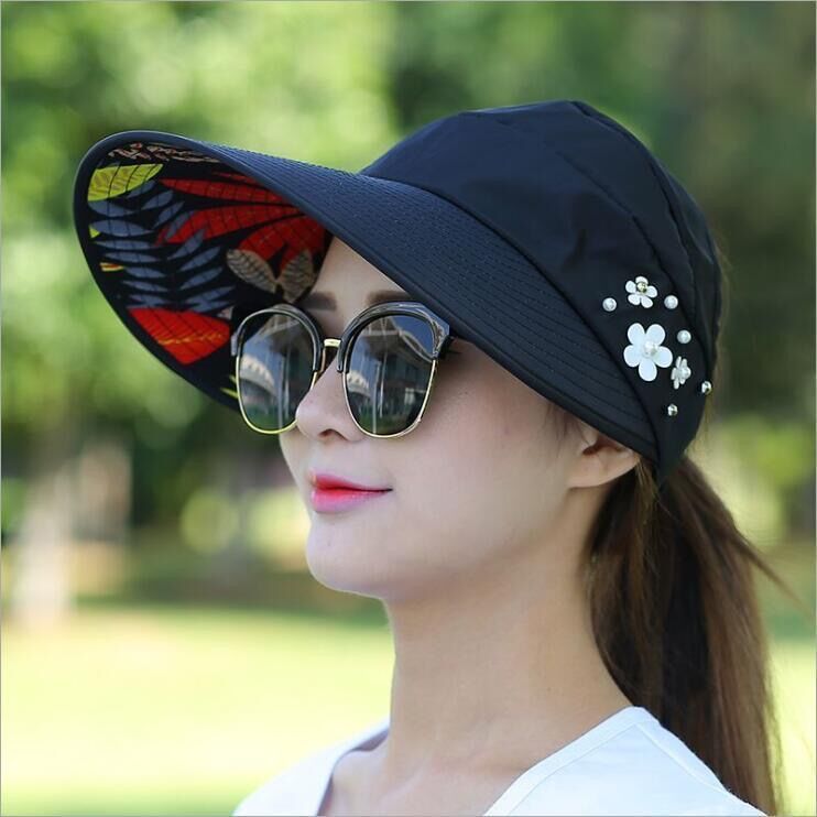 Sun Hat Women's Summer Cycling Big Brim Versatile Korean Style Sun Hat Student Sun Hat Empty Top Hat Foldable