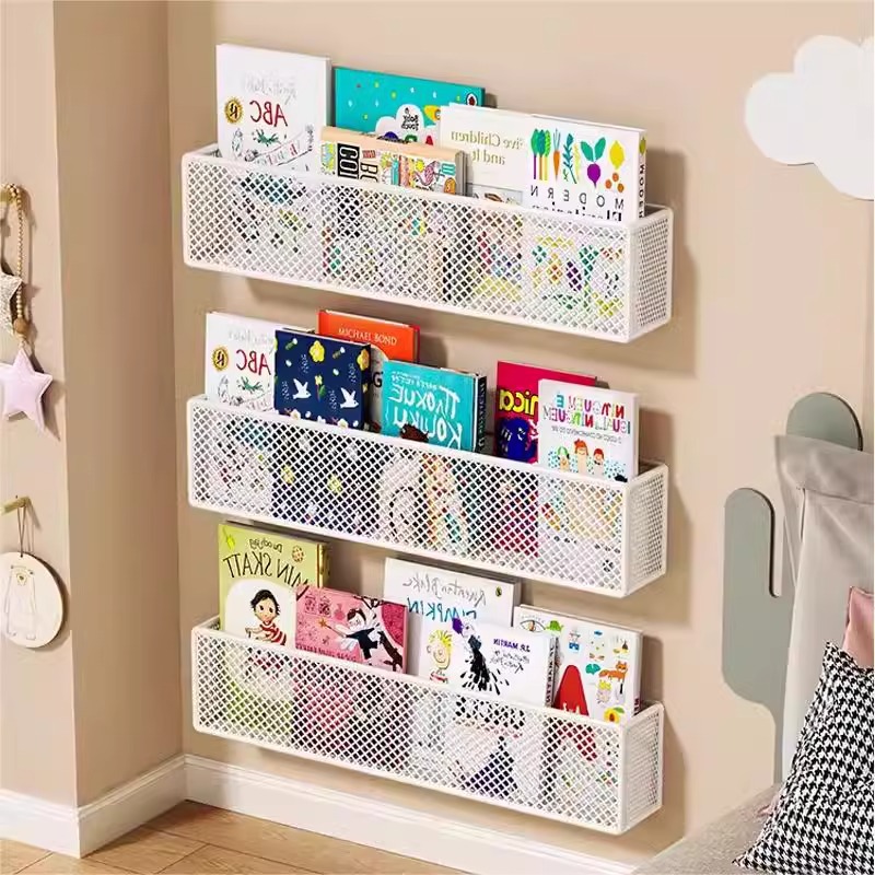 儿童绘本架家用铁艺多层墙面收纳门后壁挂超薄书本多层简易置物架