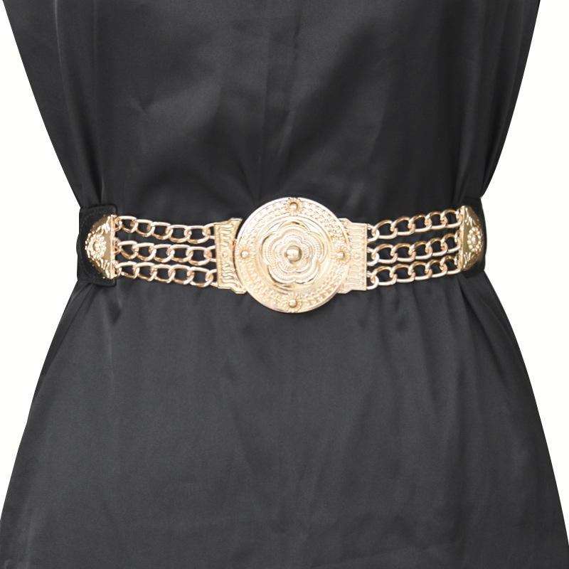 女士弹力松紧腰带金属链条时尚百搭束腰腰封收腰时尚网红简易皮带