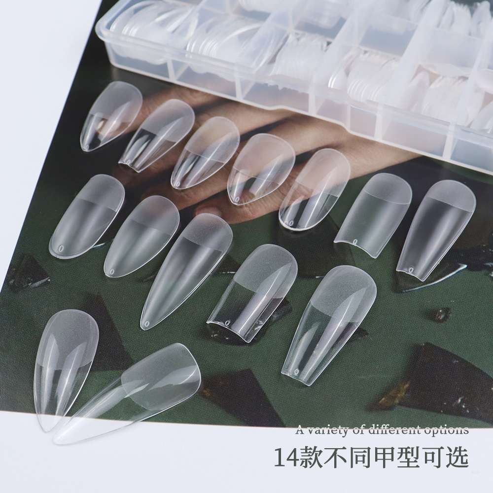 New Transparent Semi-Frosted Nail Tip Full Stickers Lightweight Folding Seamless Nail Tip Extension Fake Nails Wear Armor Nail Tip