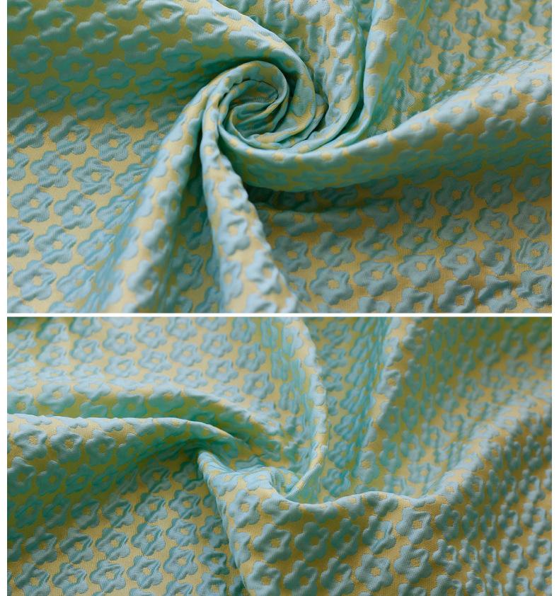 奶油糖果色织提花布立体浮雕小碎花布料清新配色微挺箱包连衣裙布