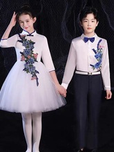 中国风儿童青花瓷演出服舞蹈蓬蓬纱裙中小学生大合唱团古筝表演服
