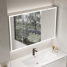 太空铝智能浴室镜子直角置物镜柜卫生间单独浴室镜墙式收纳美妆架