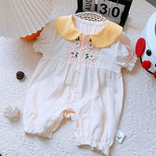 夏季婴儿衣服短袖透气1-3个月女宝宝爬服7满月公主连体衣夏季薄款