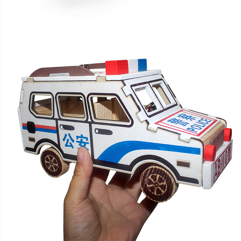 音乐盒木质警车音乐盒模型木制工艺品仿真警车音乐盒汽车手工模型