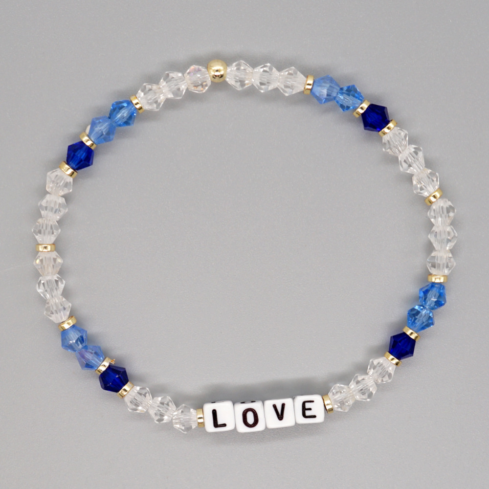 简约ins波西米亚风蓝色菱形水晶手工串珠 love字母情侣小手链男
