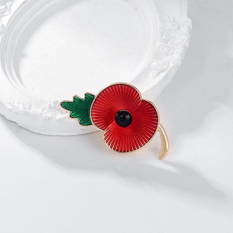 Red Dripping Oil Poppy Flower Brooch Jewelry Wholesale Foreign Trade Cross-Border High-End Plant Flower Gift Corsage Pin