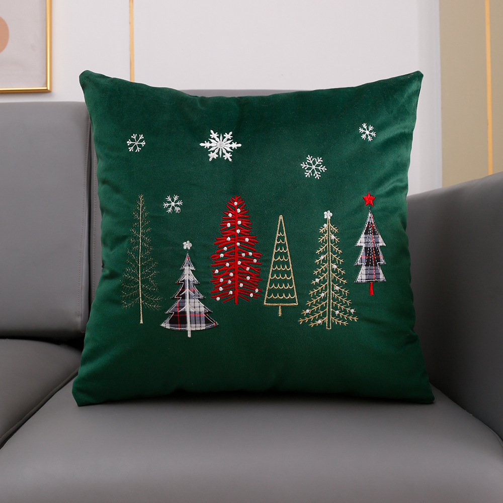 New Foreign Trade Cross-Border Pillow Cover Christmas Tree Cushion Embroidery Lumbar Support Pillow Factory Amazon Aliexpress