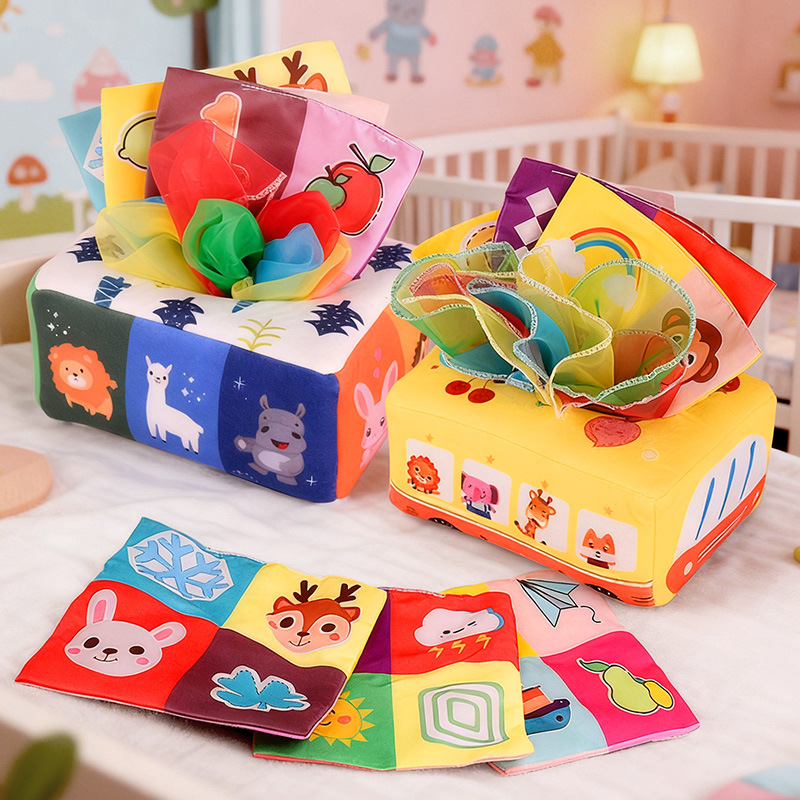 跨境婴幼儿玩具哈哈镜一岁宝宝床围布书早教抽纸婴儿玩具0到6个月