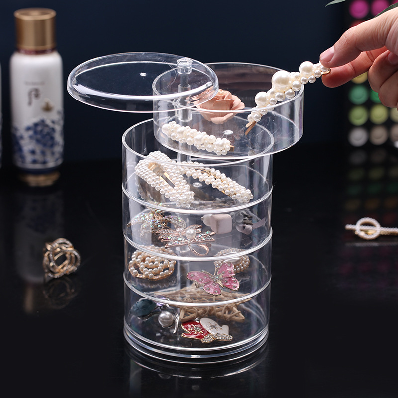 Jewelry Ornament Storage Box Transparent Multi-Layer Rotating Desktop Storage Dustproof Organizing Cosmetic Case Storage Rack Cosmetic Rack