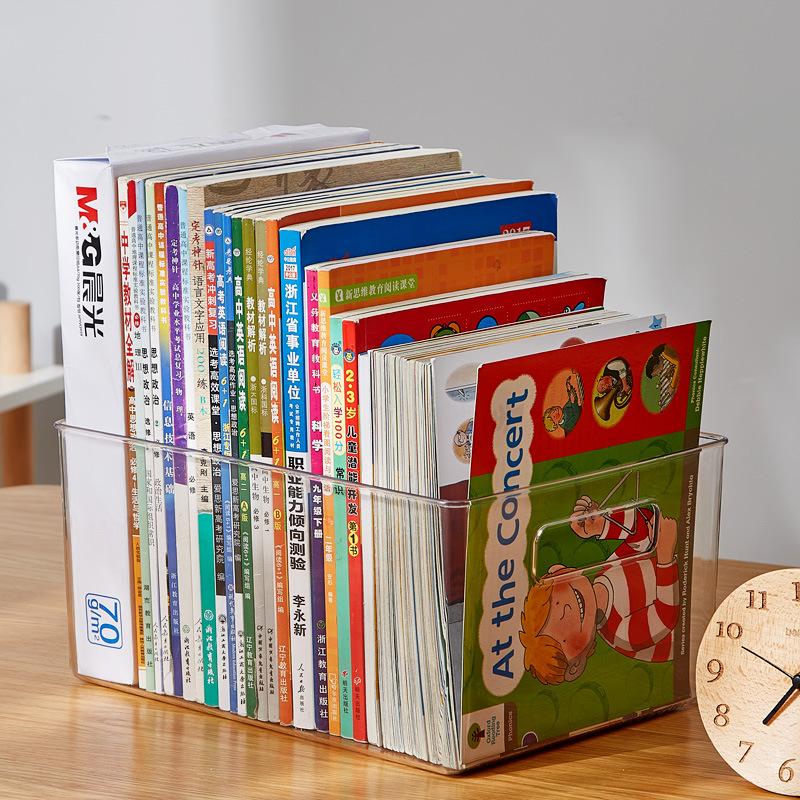 Book Storage Box Transparent Storage Organizing Box Children's High School Classroom Table Top Book Picture Book Basket Book Shelf