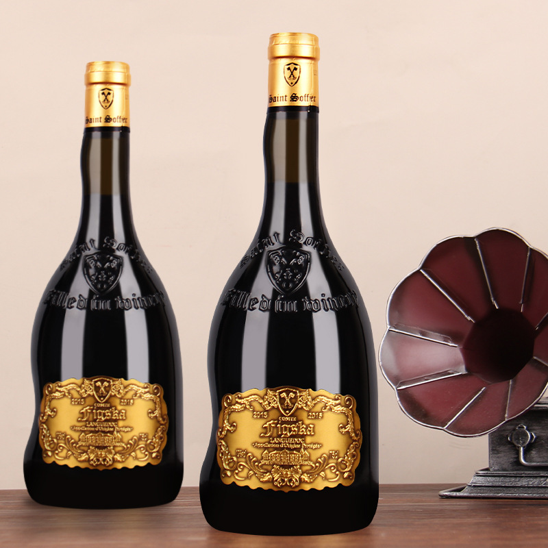法国原酒进口红酒金属标大肚瓶菲葡仕佳伯爵干红葡萄酒礼盒装批发