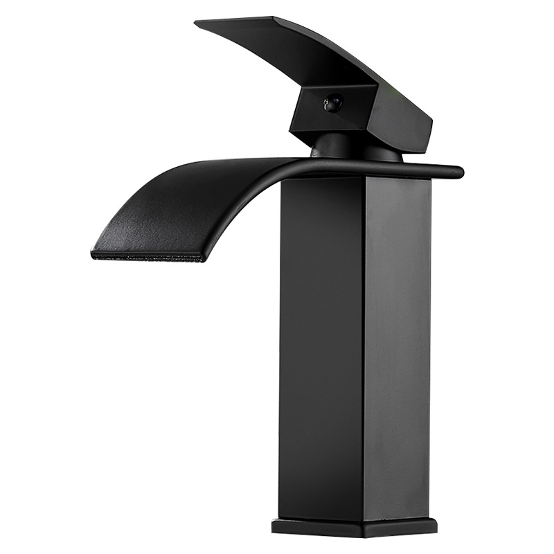 Black Basin Hot and Cold Faucet Curved Mouth Waterfall Water Outlet Bathroom Counter Basin Hotel Washbasin Heightened Cross-Border Water Tap