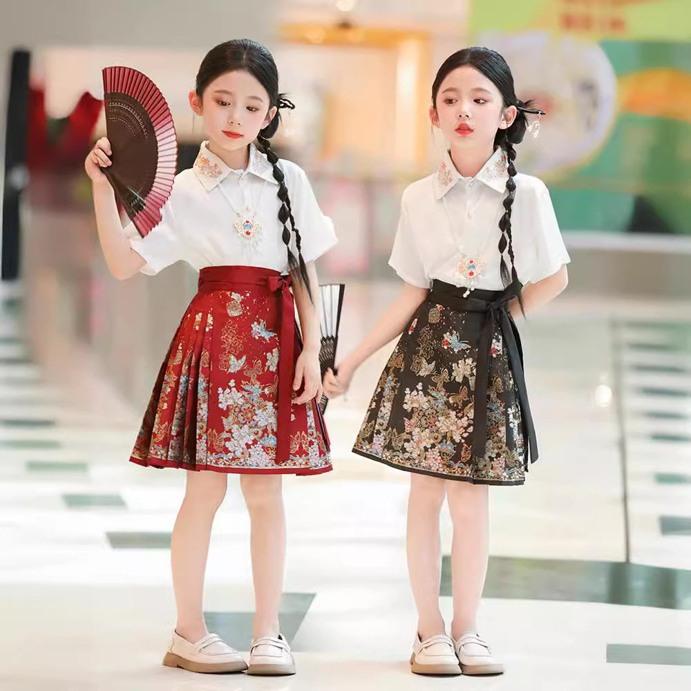 儿童汉服马面裙2024年夏季薄款中国风公主可爱女童短裙网红短款