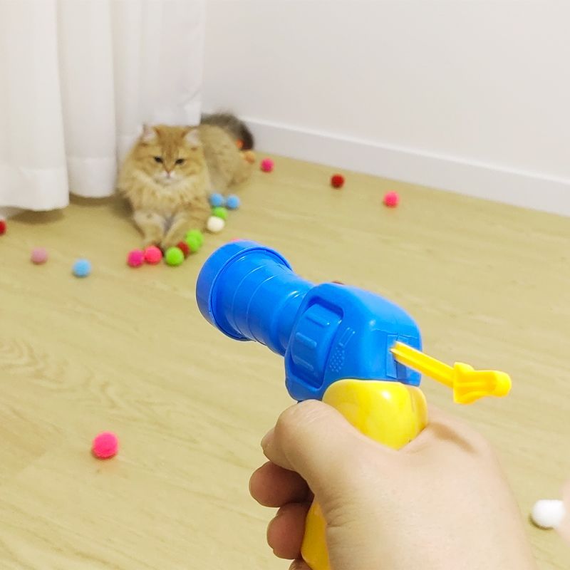 Cat Pompons Launch Gun Relieving Stuffy Self-Hi Mute Ball Cat Toy Pompons Micro Elastic Static Sticky Ball