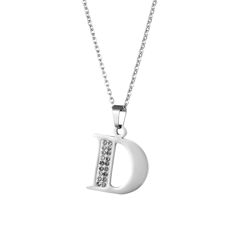 Amazon Necklace New Clay Diamond 26 Letter Necklace Women's Trendy Stainless Steel Full Diamond Pendant Clavicle Chain