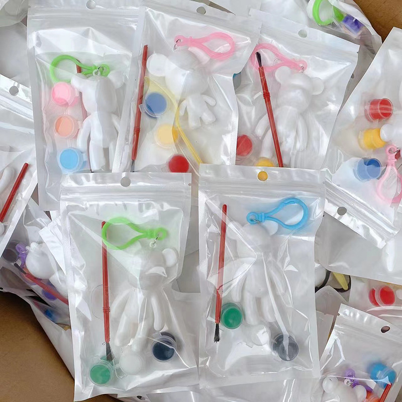 Children's DIY Fluid Bear Handmade Doodle Painting Toy Storm Pendant Wholesale Force Hot Selling Stall Keychain 2 Yuan