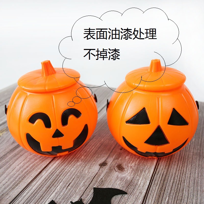 Zilin in Stock Wholesale Halloween Party Props Thickened Pumpkin round Barrel Candy Bucket Portable Pumpkin Lamp