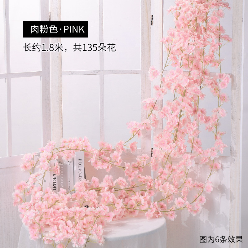 Artificial Cherry Blossom Rattan Winding Air Conditioning Pipe Vine Vine Tree Artificial Plastic Fake Flower Rattan Decorative Flower Vine