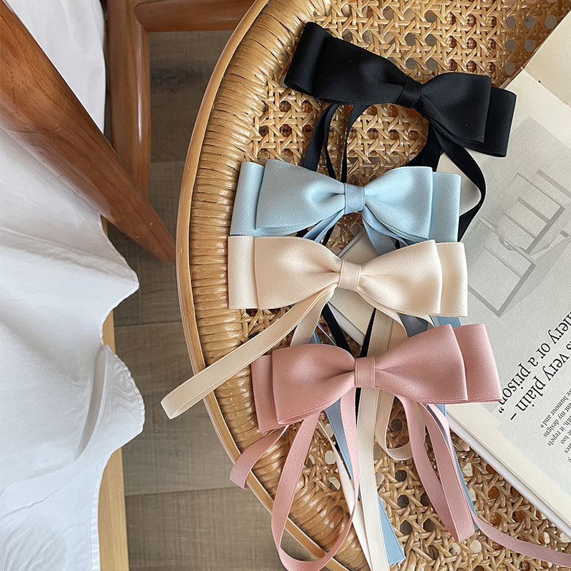 New Japanese and Korean Temperament Youthful-Looking Bow Ribbon Back Head Barrettes Top Clip French Atmosphere Brooch