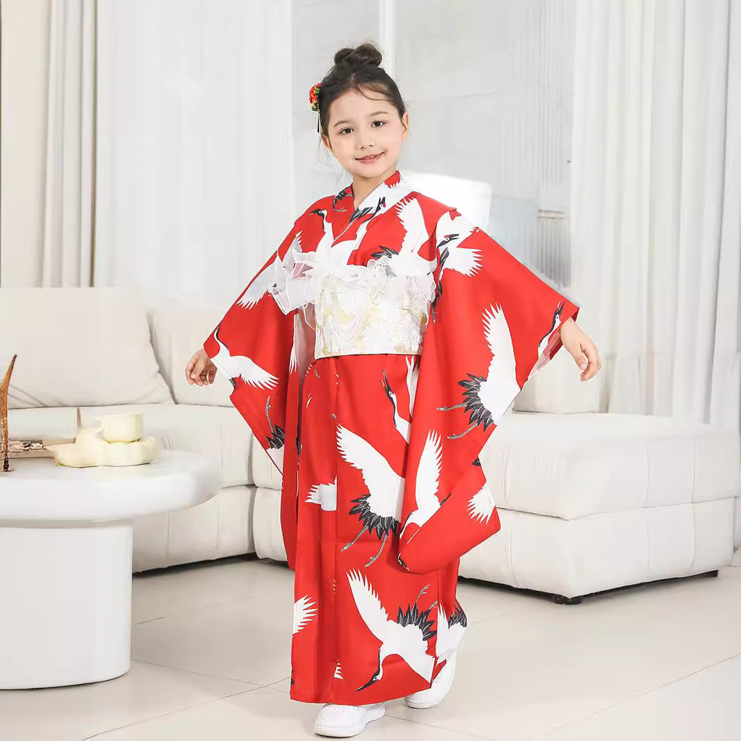 日本和服儿童女5-12岁小孩女孩红色和服正装新品演出服振袖套装