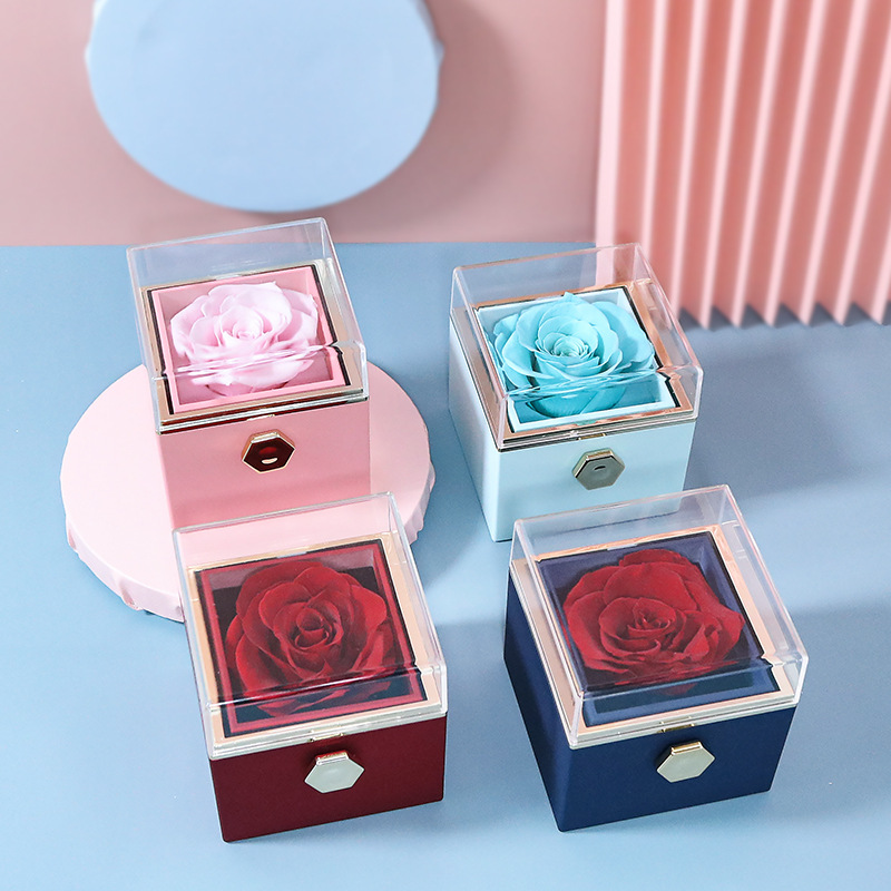 Creative Rotating Valentine's Day Eternal Flower Gift Box Rose Jewelry Box Ring Box Necklace Box Jewelry Box