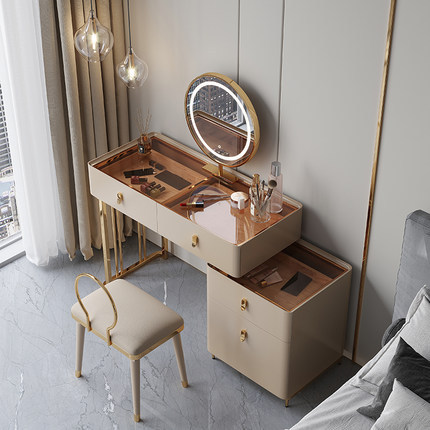 意式轻奢梳妆台现代简约主卧室网红ins风小型化妆桌收纳柜一体柜