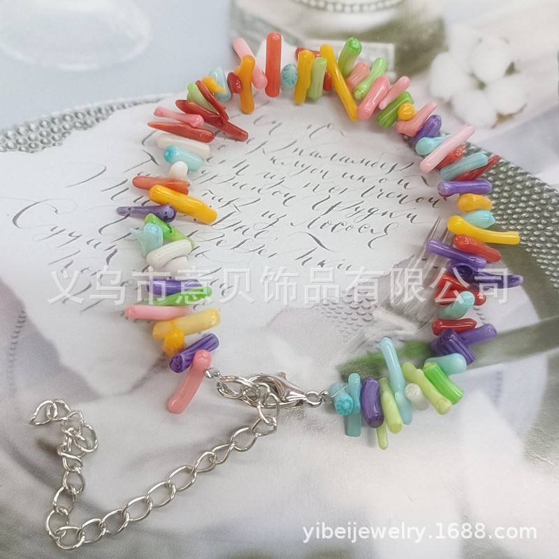 Irregular Sea Bamboo Coral Seedling Material Clavicle Chain Candy Color Light Luxury Minority Female Temperamental Bracelet Beaded Necklace Short