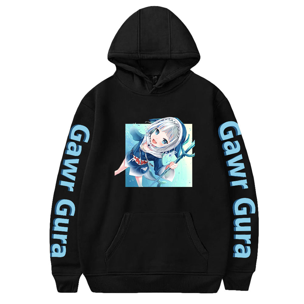 动漫 gawr gura 鲨鱼女孩 带帽卫衣粉丝男女宽松卫衣套头连帽衫