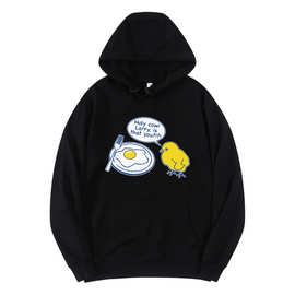 春秋纯棉休闲搞笑小鸡煎蛋带帽毛圈男女卫衣跨境速卖通专供批发