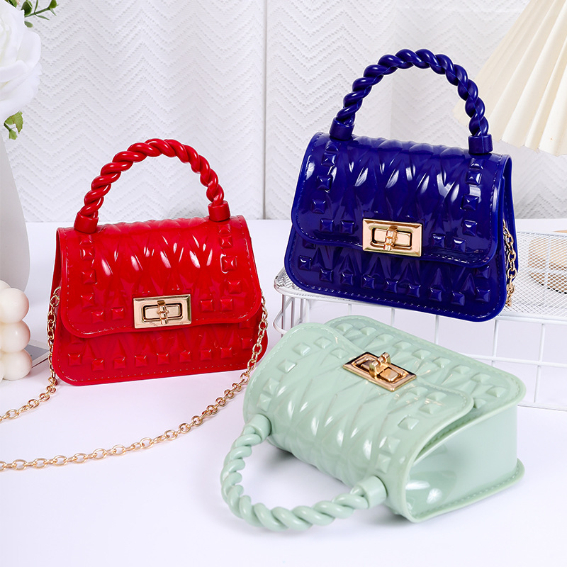 New Pvc Mini Leaf Pattern Gel Bag Single Messenger Bag Portable Coin Purse Women's Chain Cross-Body Bag