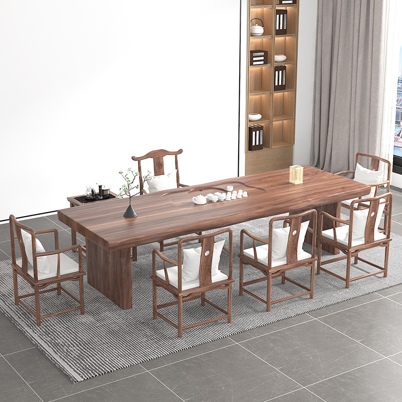 批发新西兰老松木茶桌新中式实木禅意茶台功夫大板泡茶桌收纳桌