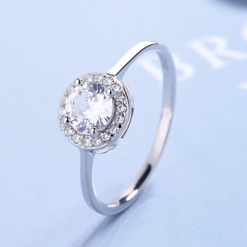 s925纯银气质钻石戒指日韩简约个性戒指满钻低奢圆形四爪戒指女
